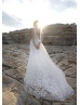 V Neck Ivory 3D Lace Tulle Floral Graceful Wedding Dress
